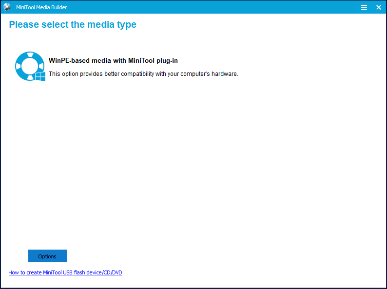 kies WinPE-gebaseerde media met MiniTool plug-in