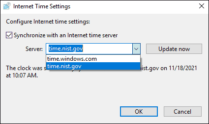 kies een tijdserver of voeg een nieuwe server toe