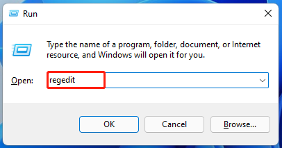 open Register-editor via het vak Uitvoeren