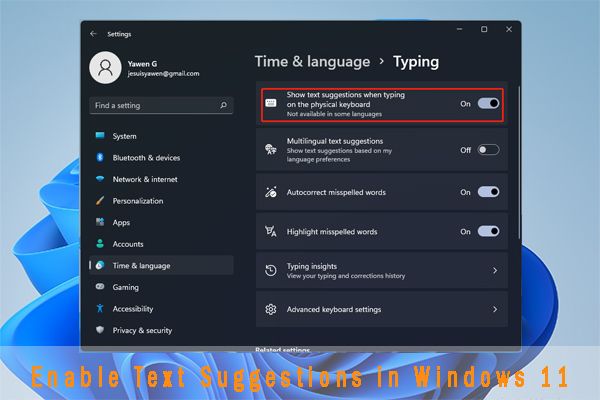 Tekstsuggesties in Windows 11