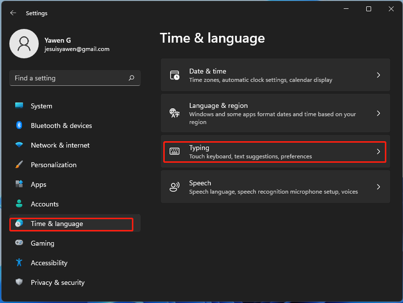 selecteer Tijd en taal in Windows 11 Instellingen