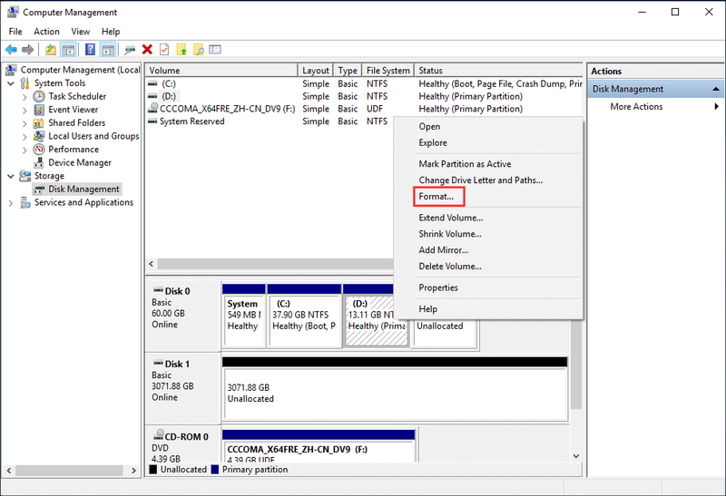 valige NTFS-i partitsioon ja valige Format