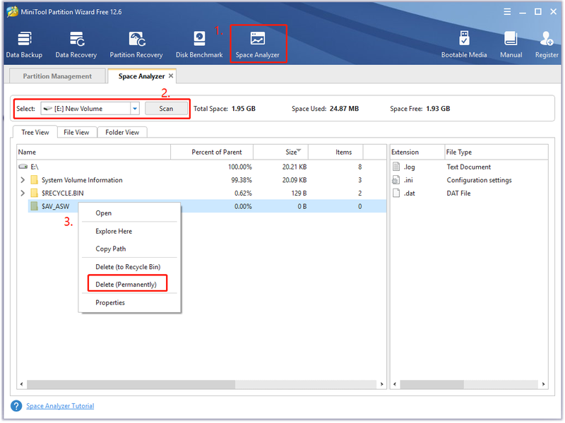 slet Avast-mappen ved hjælp af MiniTool Partition Wizard