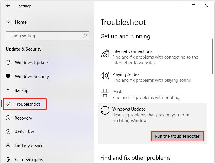 voer de probleemoplosser voor Windows Update uit