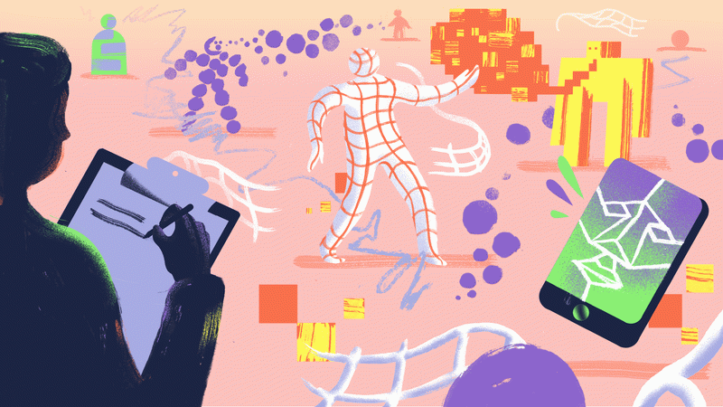 Eine konzeptionelle Illustration eines Forschers, der KI studiert