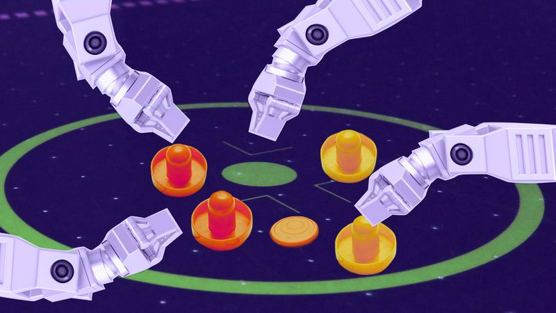 roboti hrají vzdušný hokej