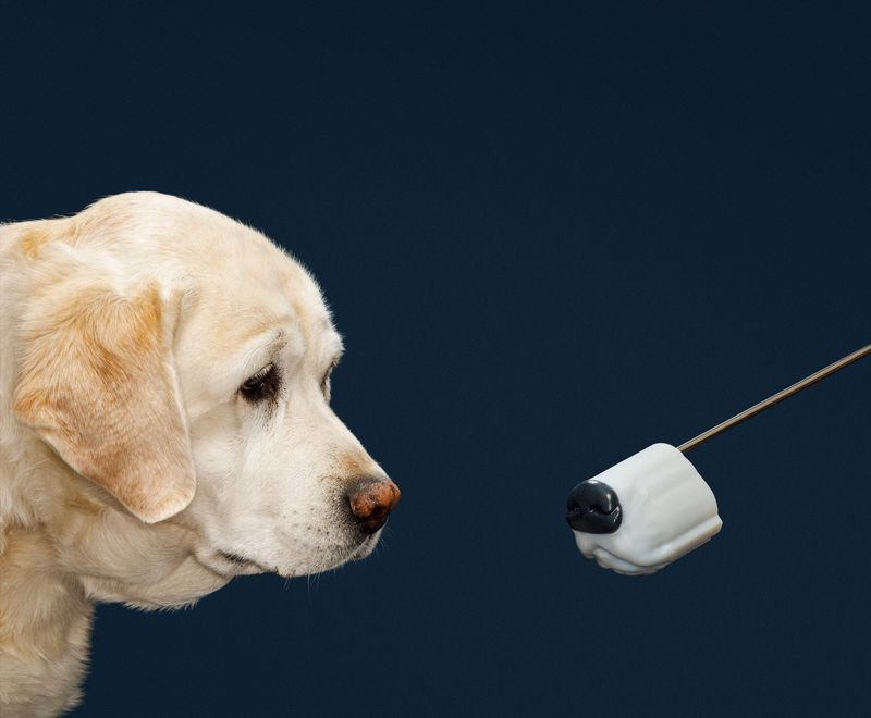 Golden Retriever und künstliche Hundeschnauze