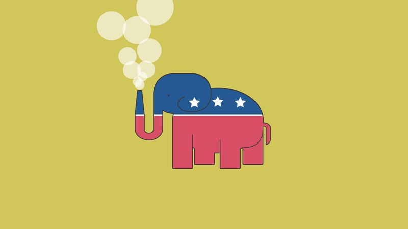 Eine Illustration des GOP-Elefanten mit nuklearem Schornstein für einen Rüssel