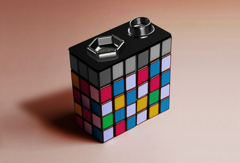 Konzeptionelle Darstellung einer Batterie aus einem Zauberwürfel-Puzzle