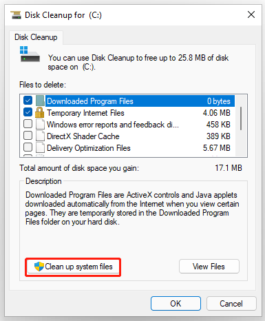 klik på Ryd systemfiler Windows 11