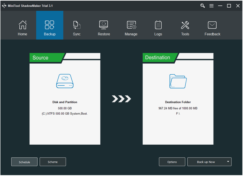 щракнете върху бутона SET UP BACKUP, за да влезете в интерфейса за архивиране