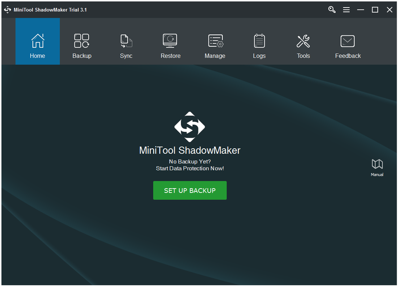 началната страница на MiniTool ShadowMaker
