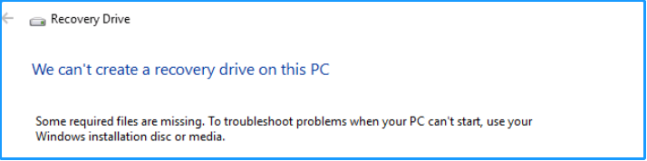   wij kunnen't create a recovery drive on this pc