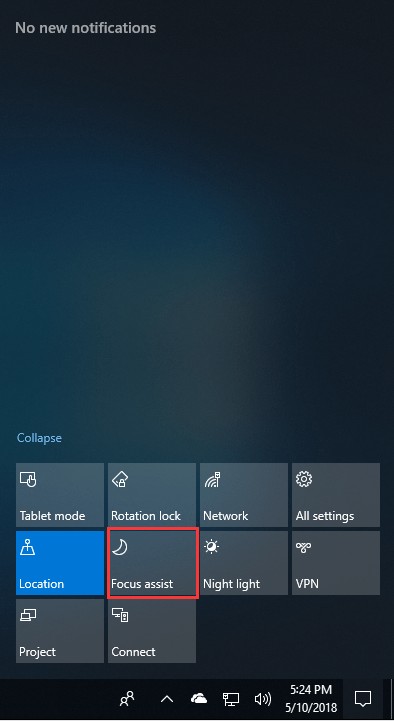 Windows 10 1803 Focus Assist