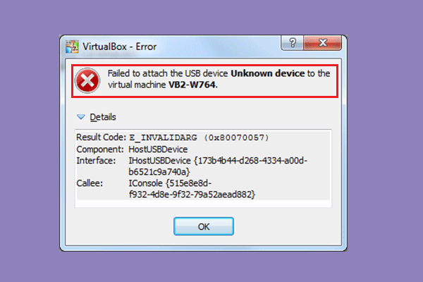 virtualbox non è riuscito a collegare la miniatura USB