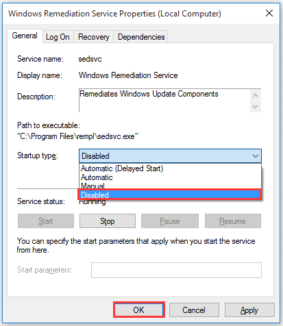 deaktiver Windows Setup Remediations-tjenesten