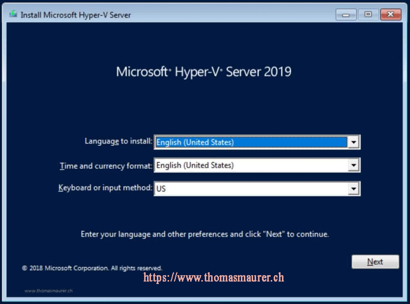 инсталирайте Microsoft Hyper-V сървър 2019