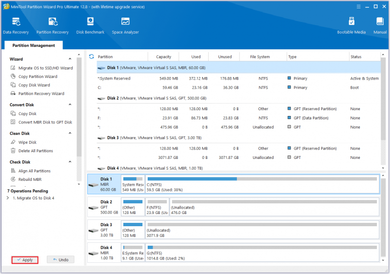   klik på knappen Anvend for at afslutte migreringsforløbet i denne side Partition Wizard