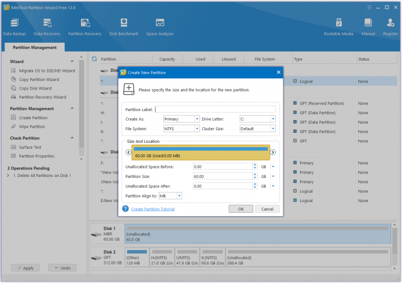 Partitioneer de oude harde schijf opnieuw met deze site Partition Wizard