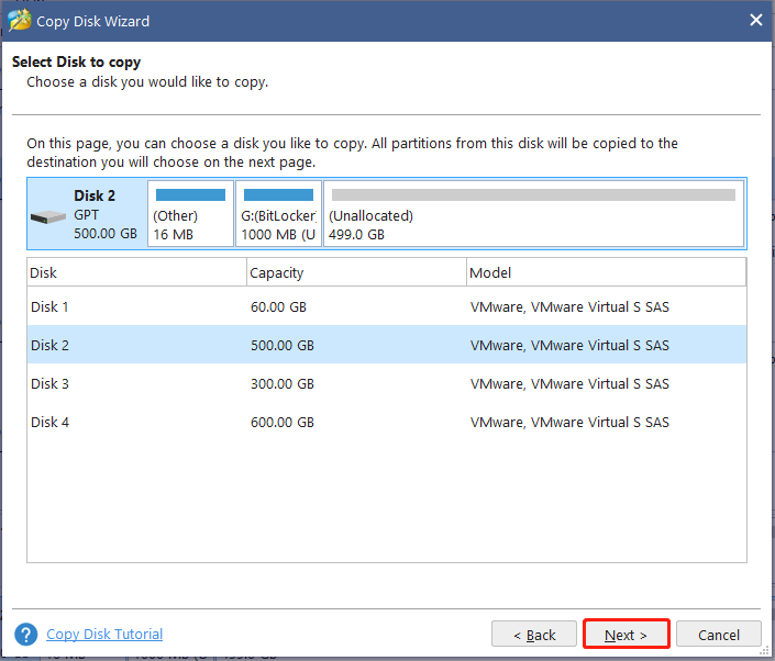   selezionare l'unità BitLocker da copiare