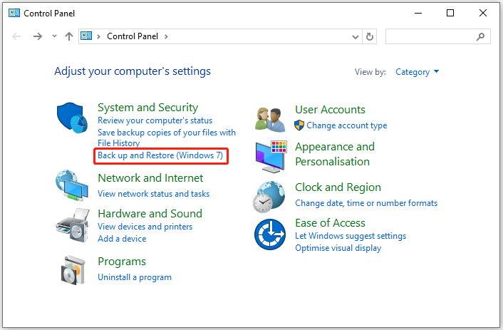   seleziona Backup e ripristino (Windows 7)