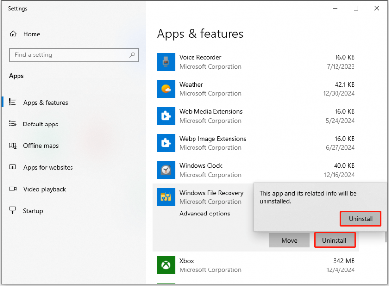 afinstaller Windows File Recovery fra din pc