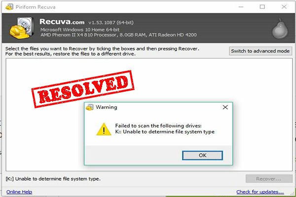 recuva ude af stand til at bestemme filsystemtype-thumbnail