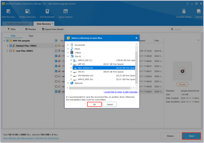 archivia i file M4V recuperati nella procedura guidata di partizione del sito