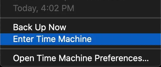 vælg Enter Time Machine