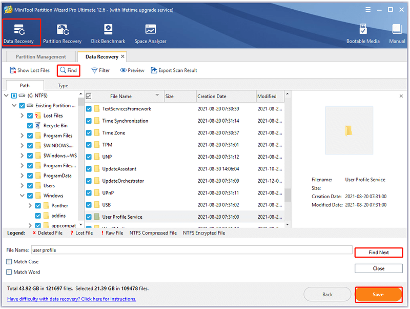 herstel verloren gegevens met behulp van MiniTool Partition Wizard