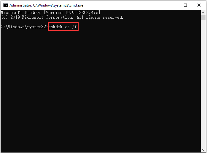 изпълнете chkdsk c: /f