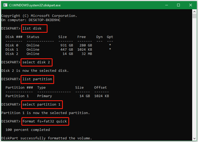   форматирайте USB към FAT32 с помощта на DiskPart