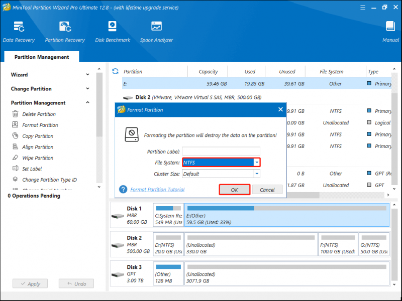 stel NTFS in als bestandssysteem