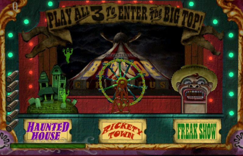 La schermata di selezione del livello, con il tendone in attesa sul retro. (Fonte immagine: VGJunk)