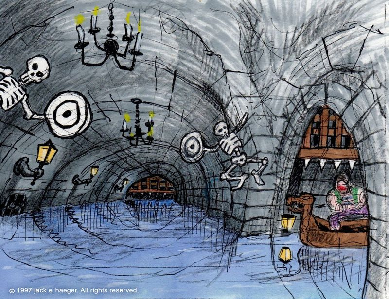 Concept art per un livello di giro in barca inutilizzato.