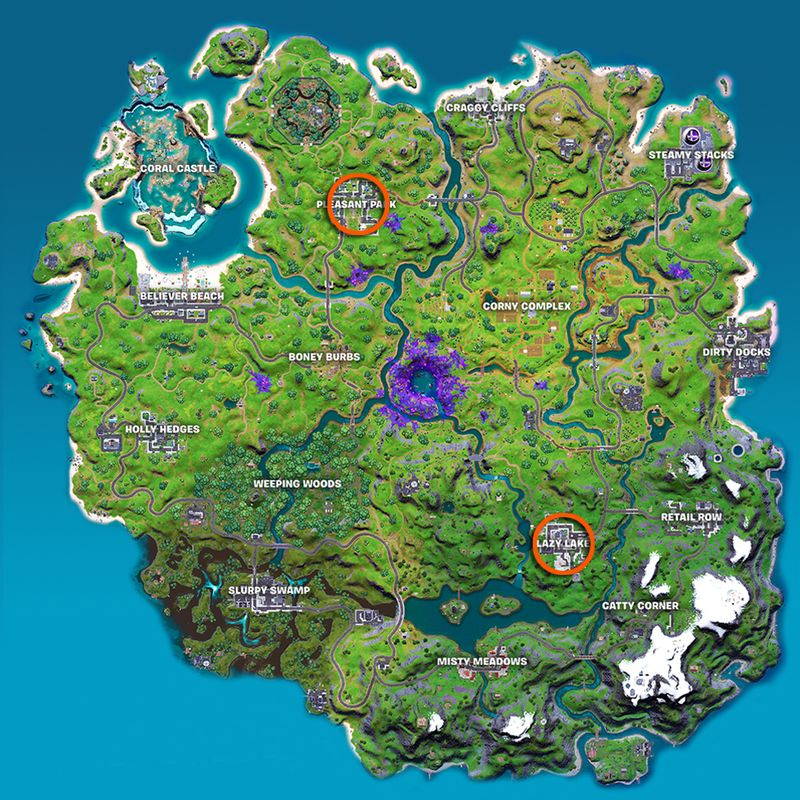 Fortnite plats välkomstskyltar Pleasant Park Lazy Lake