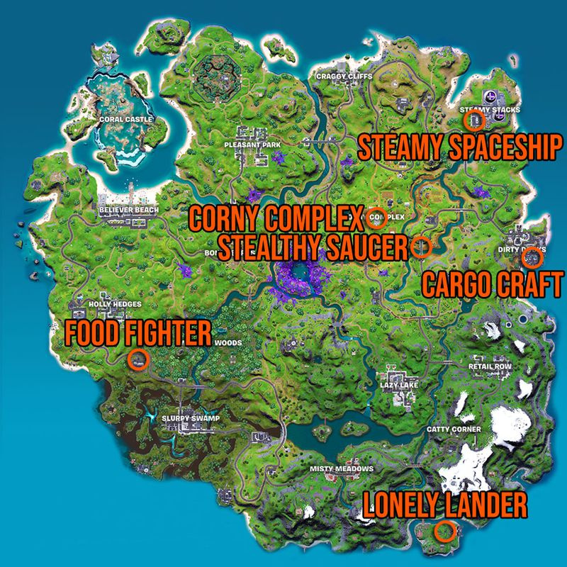 Mappa delle posizioni degli UFO di Fortnite