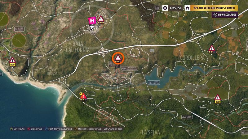 Forza Horizon 5 skattjakt nya höjder höjder av mulege faroskylt plats på kartan