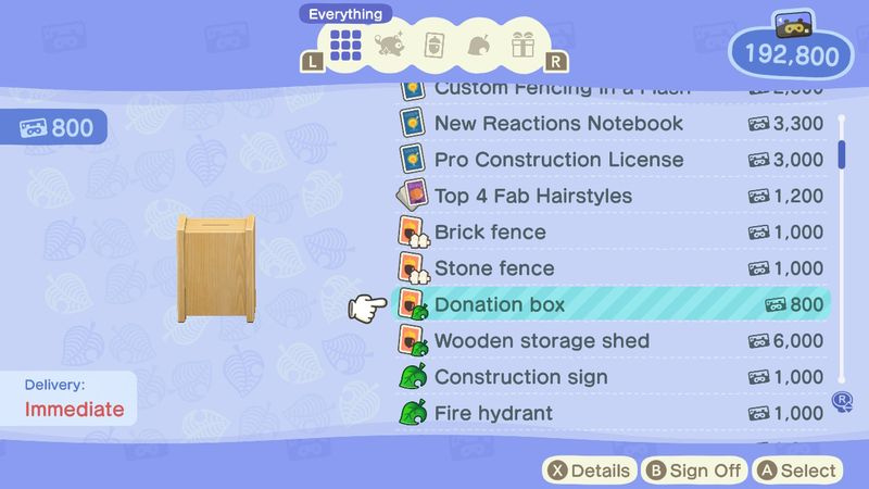 Het nieuwe donatieboxitem in Animal Crossing: New Horizons
