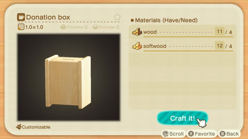 Het nieuwe donatieboxitem in Animal Crossing: New Horizons