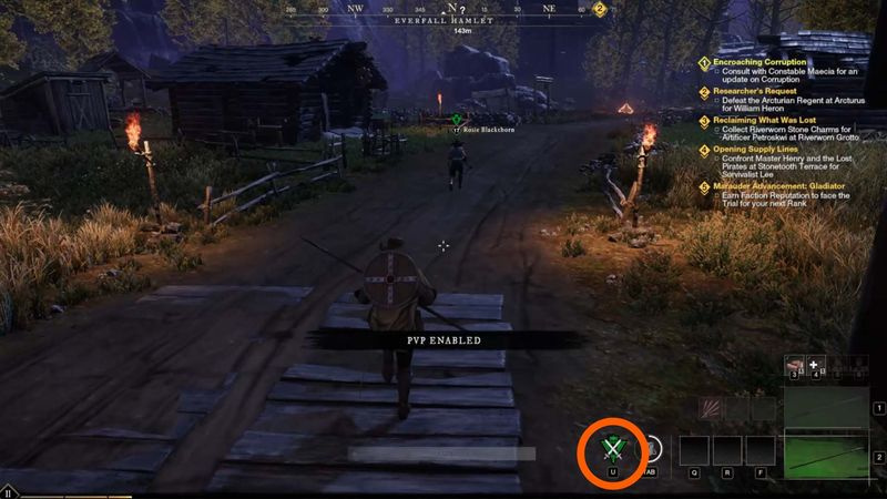Uusi maailma on merkitty pvp-kuvakeryhmäbanneriksi ristissä miekoilla