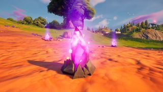 Fortniten tumma jonesy-tehtävä korruptioklusterin korruptio sirpalee violetteja kiteitä