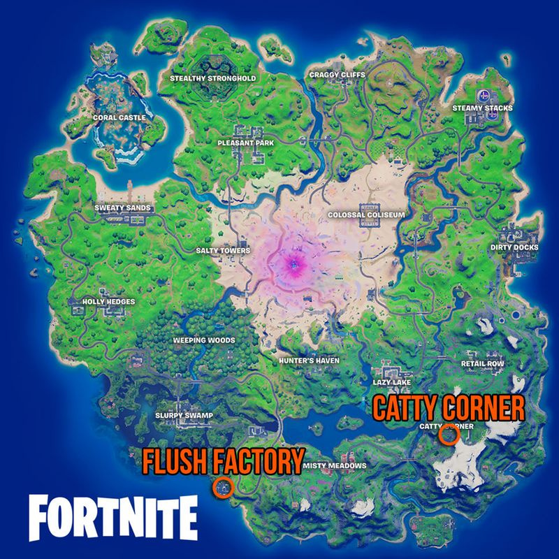 Fortnite växtbevis Catty Corner eller Flush Factory karta