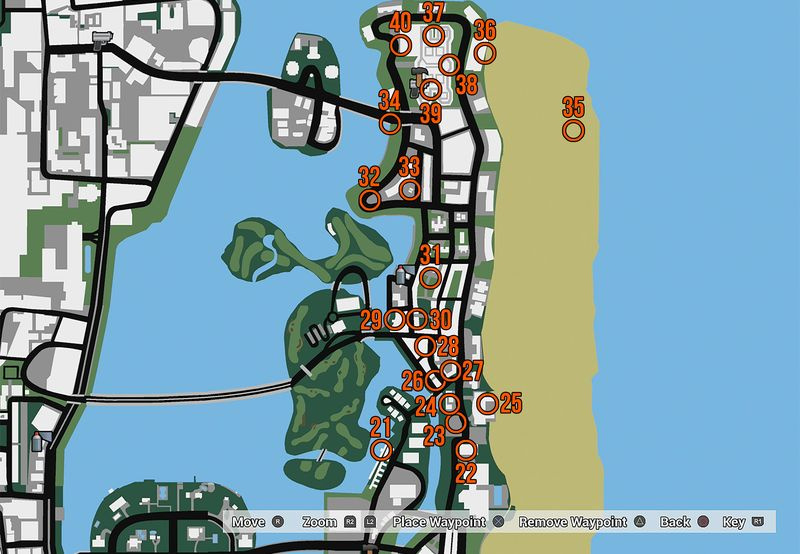GTA Vice City skjulte pakker på Vice Point-kortet