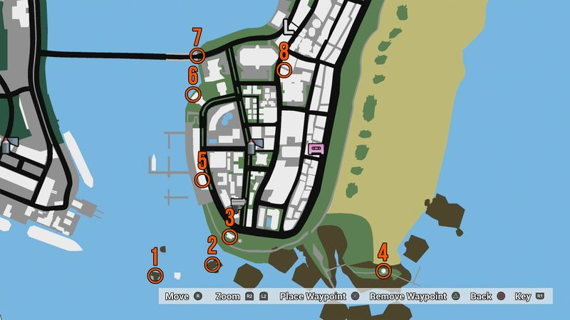 GTA Vice City skjulte pakker i Ocean Beach kort