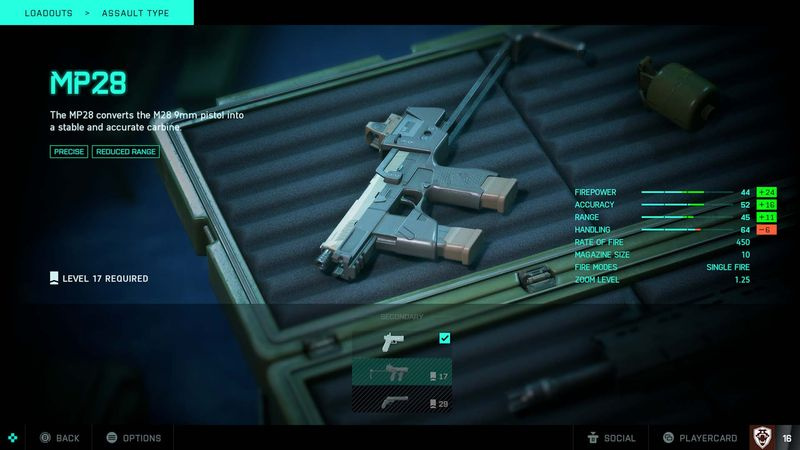 Battlefield 2042 våben våben MP28 pistol statistik