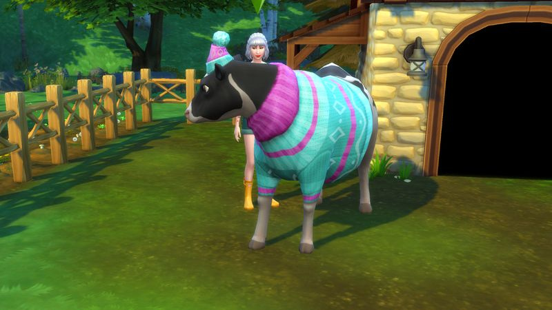Kuinka löytää eläinvaatteita Sims 4 Cottage Living -pelistä - lehmä Alyssa