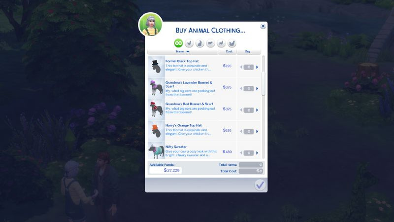Kuinka ostaa eläinvaatteita Sims 4 Cottage Living -valikosta
