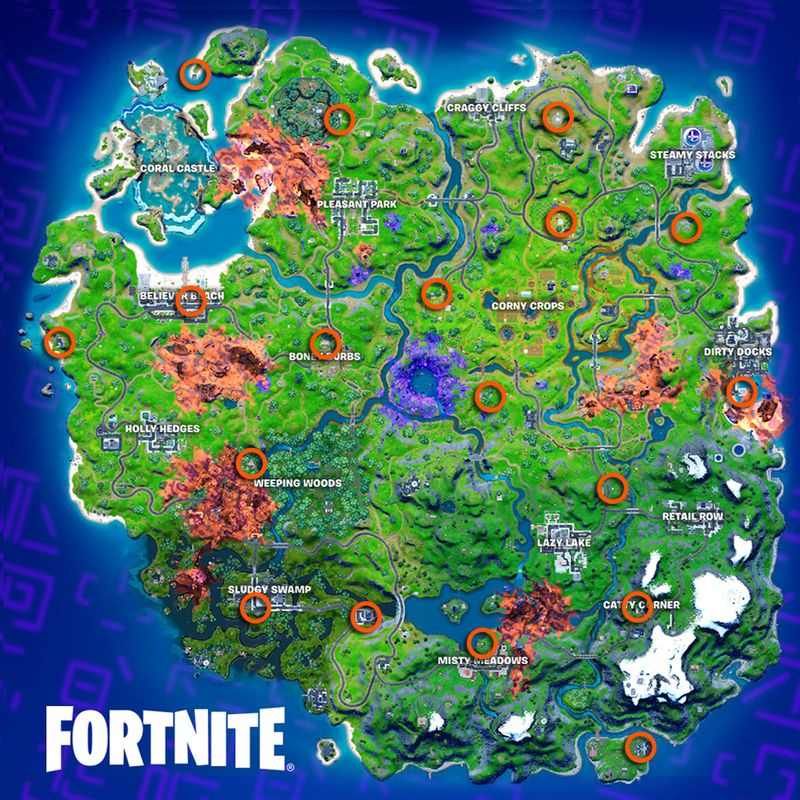 Mappa delle posizioni delle bacheche taglie di Fortnite