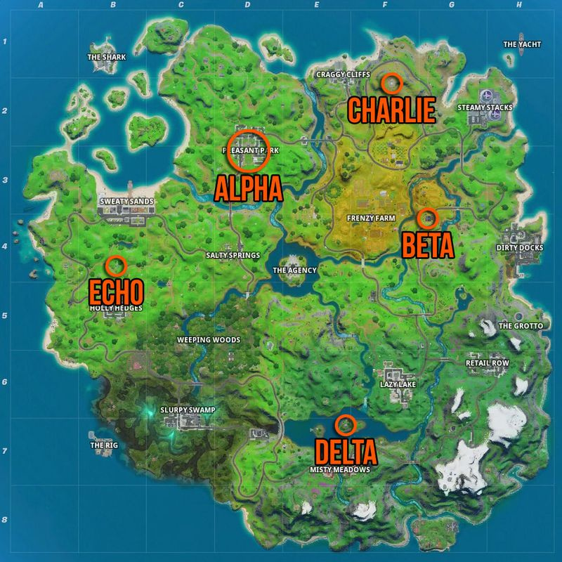 Karta över Fortnite Shadow Safe Houses